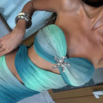 Maxi Zomerjurk met Cut-Outs & Bandeau-Top – Kleurverloop Rood-ORanje