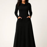 Dames Maxi Jurk Met Col En Lange Mouwen