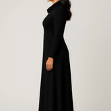 Dames Maxi Jurk Met Col En Lange Mouwen