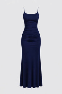 Donkerblauwe Bodycon Maxi Jurk met Bandjes