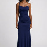 Donkerblauwe Bodycon Maxi Jurk met Bandjes