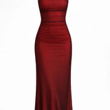 Donkerblauwe Bodycon Maxi Jurk met Bandjes