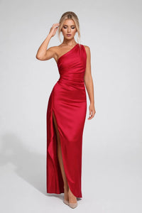 Dames One Shoulder Satijnen Maxi Jurk