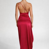 Dames One Shoulder Satijnen Maxi Jurk