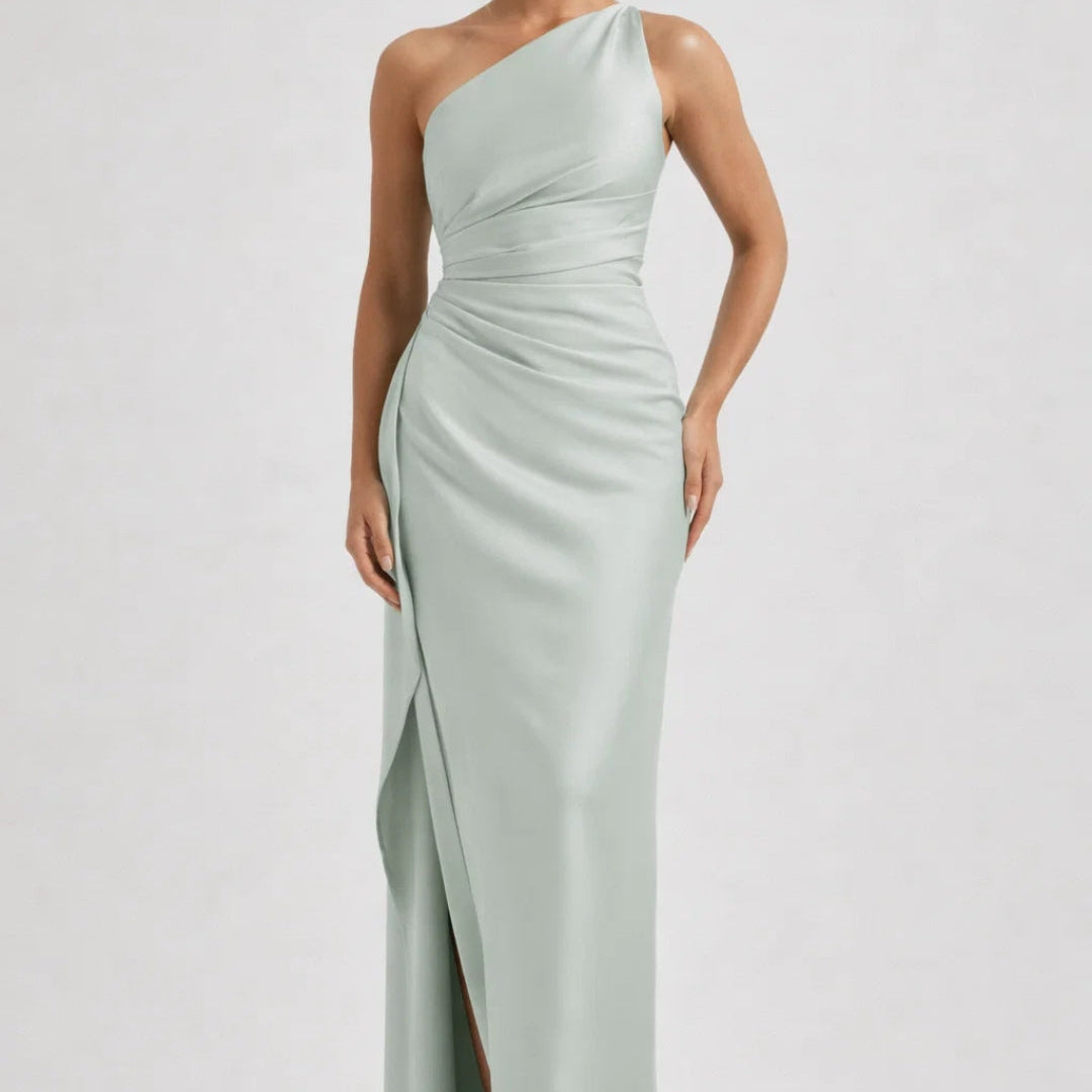 Dames One Shoulder Satijnen Maxi Jurk
