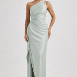 Dames One Shoulder Satijnen Maxi Jurk