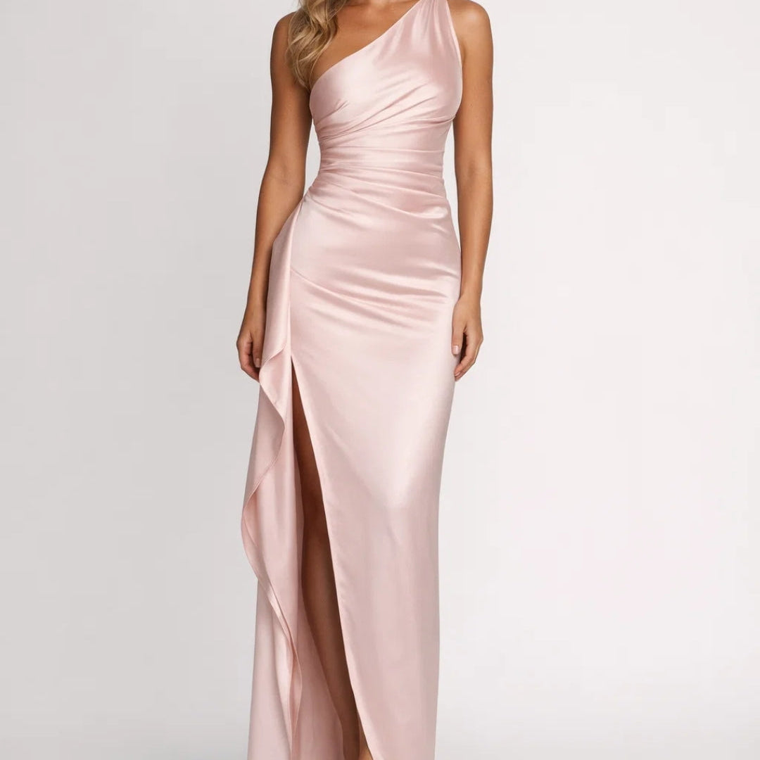 Dames One Shoulder Satijnen Maxi Jurk