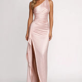 Dames One Shoulder Satijnen Maxi Jurk