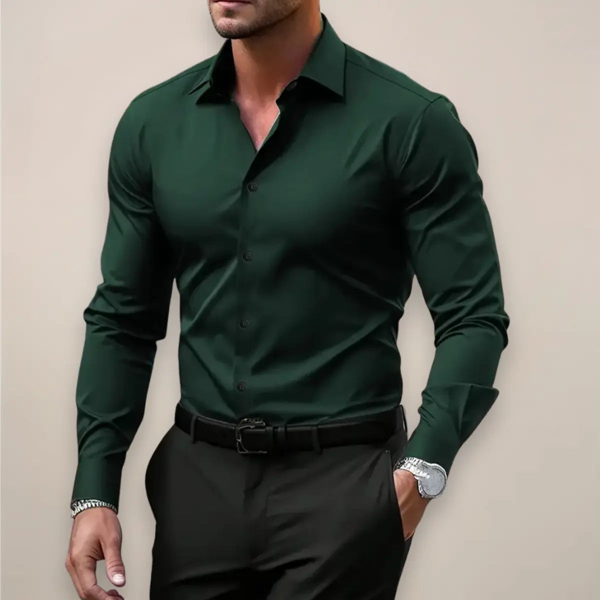Slim Fit Heren Overhemd Stretch Elegant Zakelijk