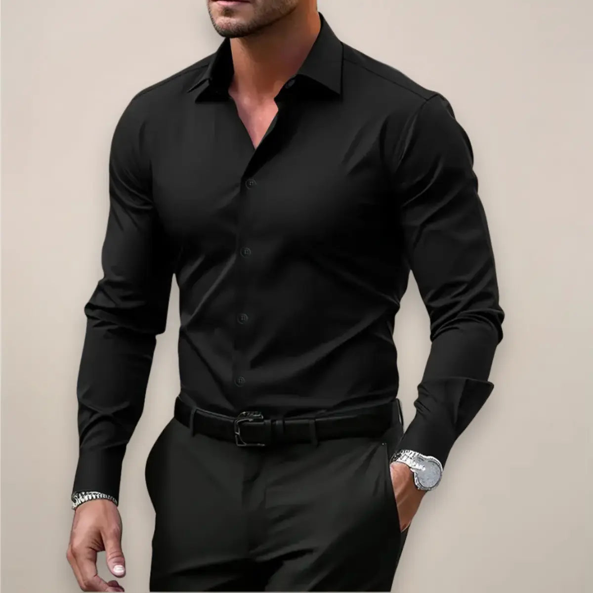 Slim Fit Heren Overhemd Stretch Elegant Zakelijk