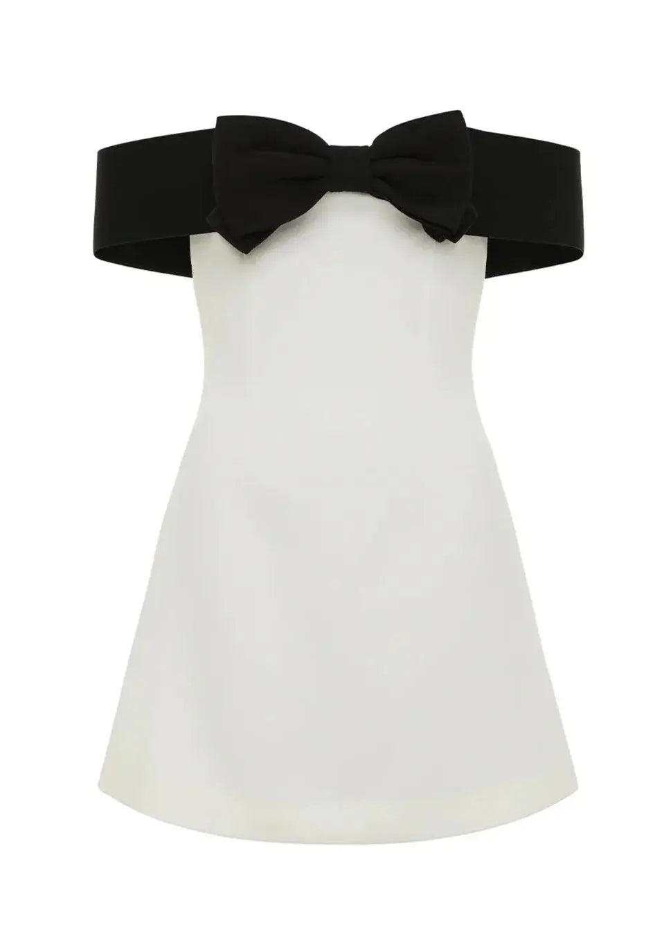 Eloise | Witte Minidress met Zwarte Strik & Carmen-Uitsnede