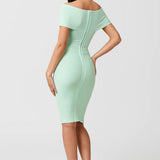 Elegante Bodycon Midi Jurk met Off Shoulder Design
