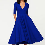 Midi Jurk Dames - V-hals met Driekwart Mouwen | Elegant