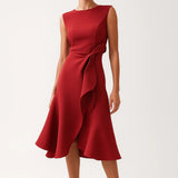 Elegante Asymmetrische Midi Jurk met Taille Detail