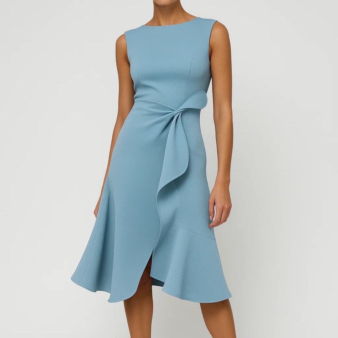 Elegante Asymmetrische Midi Jurk met Taille Detail