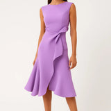 Elegante Asymmetrische Midi Jurk met Taille Detail