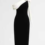 Elegante One Shoulder Midi Jurk met Asymmetrisch Design