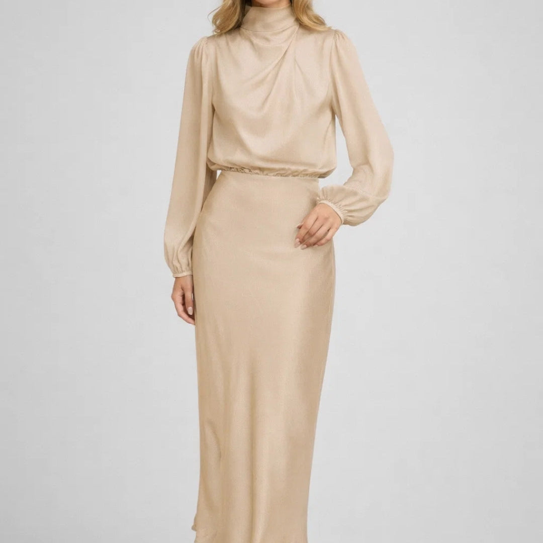 Lichtblauwe Elegante Satin Midi Jurk