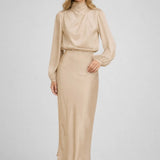 Lichtblauwe Elegante Satin Midi Jurk