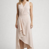 Elegante Midi Jurk met V Hals en Asymmetrische Rok