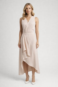 Beige Elegante Overslag Midi Jurk