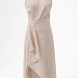 Elegante Midi Jurk met V Hals en Asymmetrische Rok