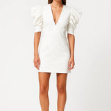 Witte Elegante Mini Jurk met Pofmouwen