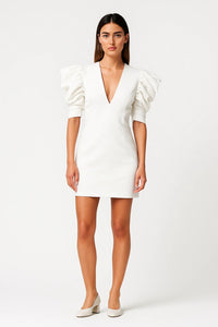 Witte Elegante Mini Jurk met Pofmouwen