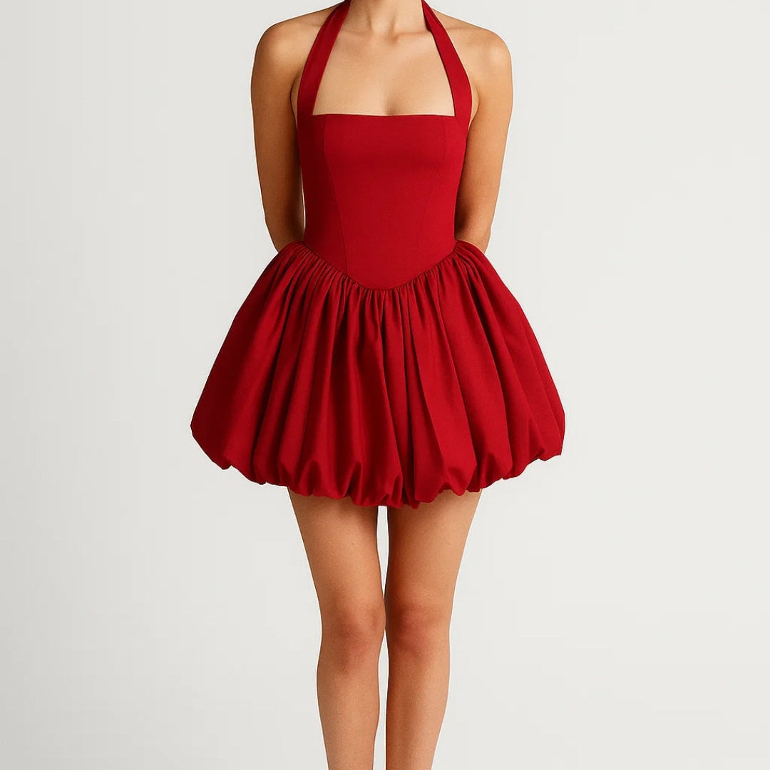 Mini Jurk Dames - Halter Neck met Volumineuze Bolrok | Chique