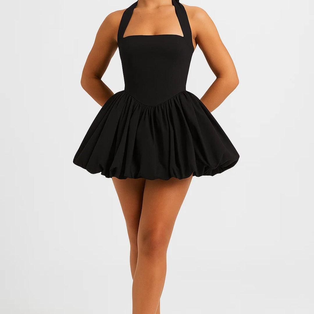 Mini Jurk Dames - Halter Neck met Volumineuze Bolrok | Chique