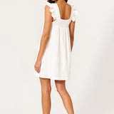 Witte Mini Jurk met Ruffle Mouwen en Losse Pasvorm