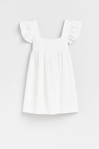Witte Mini Jurk met Ruffle Mouwen en Losse Pasvorm