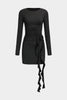 Valeria | Elegante Zwarte Lange Mouwen Mini-jurk – Figuuraccentuerende Pasvorm met Drapering & Rozen Detail