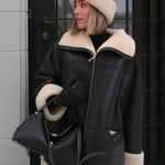 Lizzy | Oversized Kunstleer Shearling-Jack in Zwart