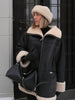 Lizzy | Oversized Kunstleer Shearling-Jack in Zwart