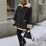 Lizzy | Oversized Kunstleer Shearling-Jack in Zwart