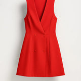 Elegante Blazer Mini Jurk met V Hals en Knopen