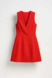 Elegante Blazer Mini Jurk met V Hals en Knopen