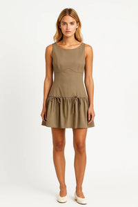Beige Elegante Mini Jurk met Volants