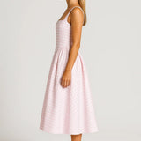 Elegante Strapless Midi Jurk met A Lijn en Ruitpatroon