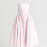 Elegante Strapless Midi Jurk met A Lijn en Ruitpatroon