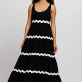 Elegante Maxi Jurk met Strepen en Mouwloos Design