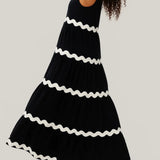 Elegante Maxi Jurk met Strepen en Mouwloos Design
