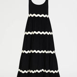 Elegante Maxi Jurk met Strepen en Mouwloos Design