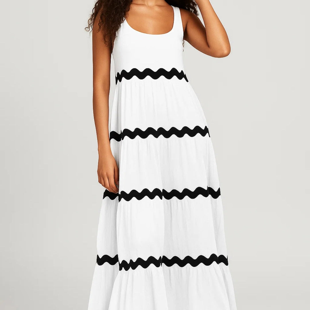 Elegante Maxi Jurk met Strepen en Mouwloos Design