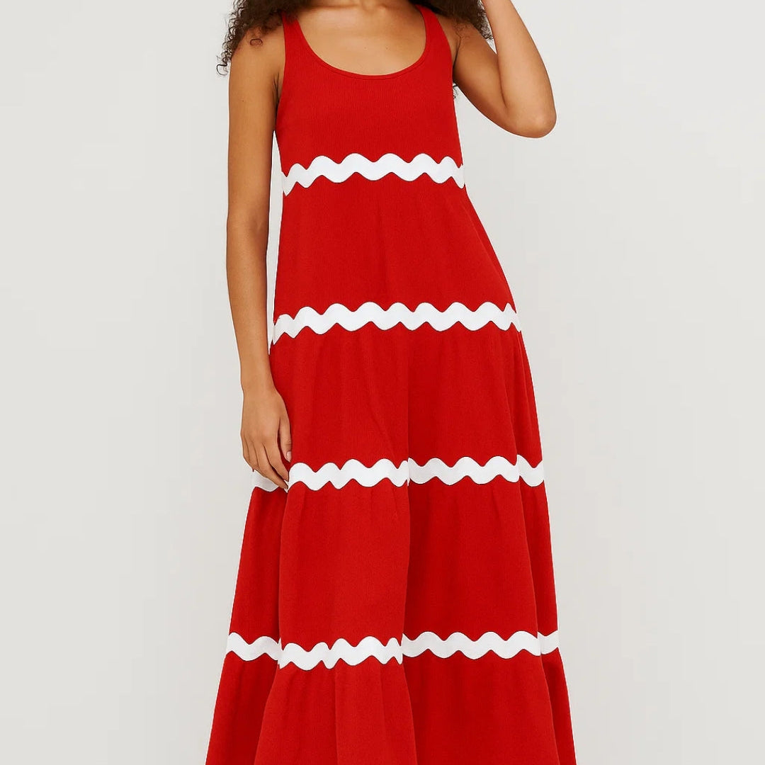 Elegante Maxi Jurk met Strepen en Mouwloos Design