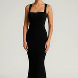 Zwarte Bodycon Midi Jurk met Bandjes