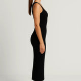 Zwarte Bodycon Midi Jurk met Bandjes