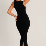Zwarte Bodycon Midi Jurk met Bandjes