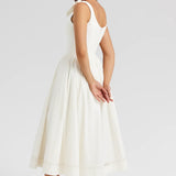 Witte Elegante Midi Jurk met Strikbandjes